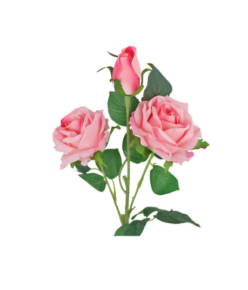 Pink Rose Flower With 2 Heads and 1 Bud 59cm