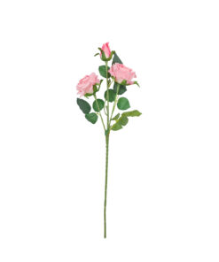 Pink Rose Flower With 2 Heads and 1 Bud 59cm