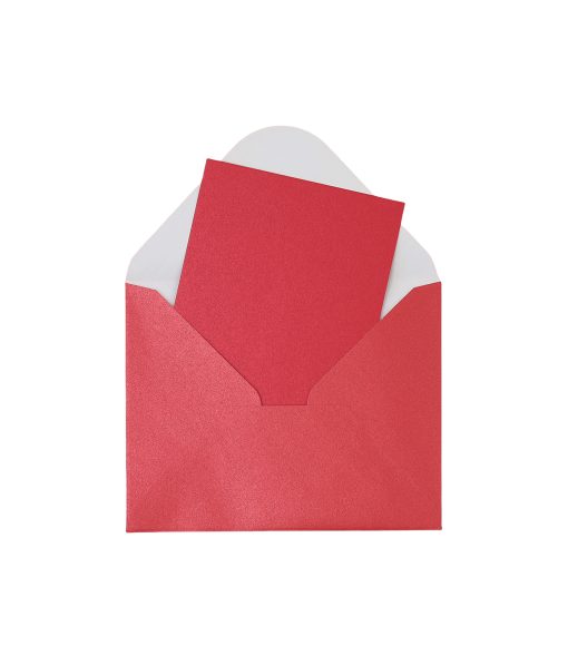 Red Small Pearlised Cards & Envelopes Set 12pc