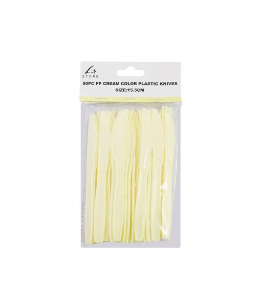 Cream PP Reusable Knives 50pc 15.5cm