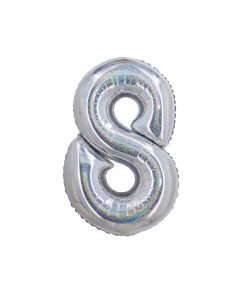 Holographic Silver Number 8 Balloon