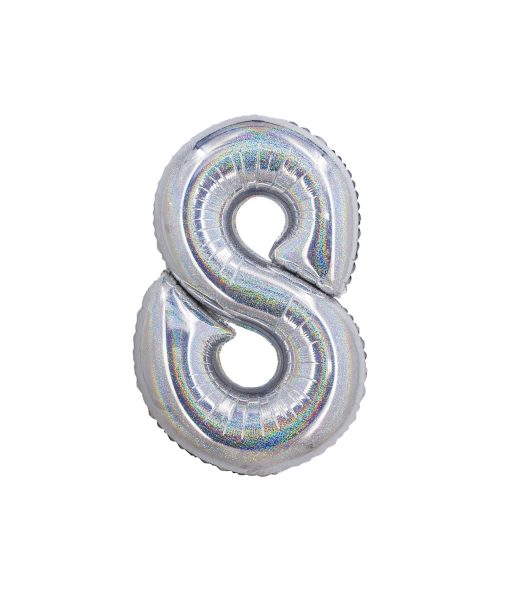 Holographic Silver Number 8 Balloon