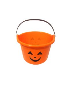 orange trick or treat bucket with pumpkin face