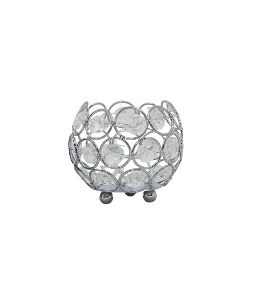 Silver Crystal Glass Ball Candle Cup 8 x 6.5cm
