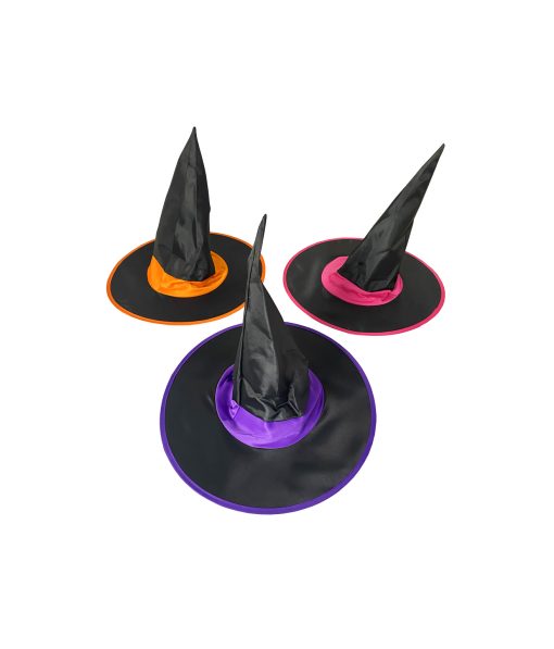 black witch hat assorted with colour brim trim