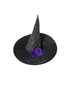 black which hat with purple flowers on brim