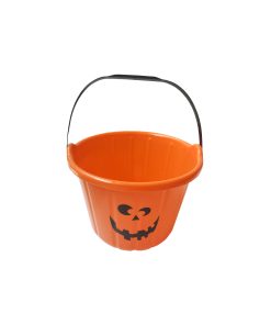 orange trick or treat bucket with pumpkin face design