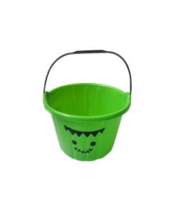 green trick or treat bucket with cute zombie face design