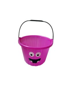 purple trick or treat bucket with monster face design