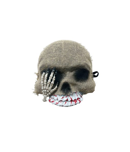 skeleton bone hand on skull half mask