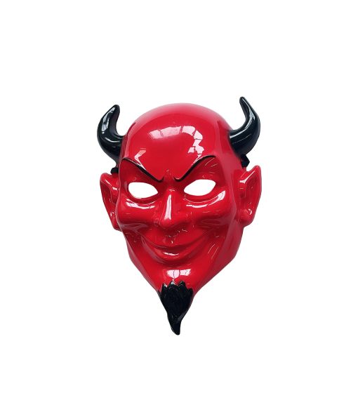 plastic red devil full mask with black horns and beard