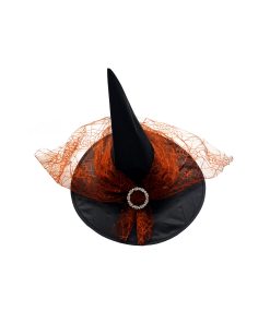 black witch hat with orange veil trim