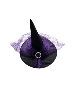 black witch hat with purple veil trim