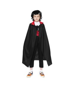 kids black vampire cape with collar and wig