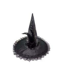 black witch hat with spider web pattern