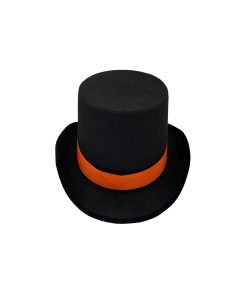 black top hat with red trim on brim