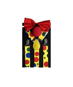 clown dress up kit, suspender, clown nose, red bowtie