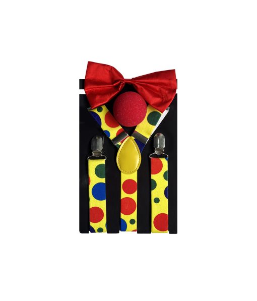 clown dress up kit, suspender, clown nose, red bowtie