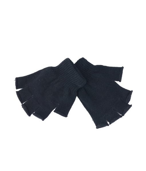 Black Winter Knitted Half Finger Gloves Kids 13x10cm