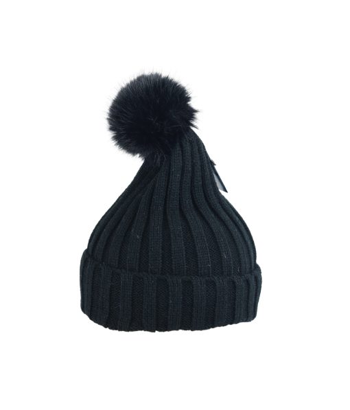 Black Winter Beanie Hat With Pom Adults