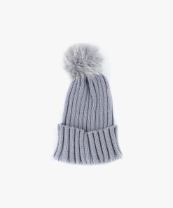 Grey Winter Beanie Hat With Pom Adults