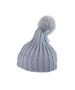 Grey Winter Beanie Hat With Pom Adults