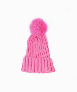 Pink Winter Beanie Hat With Pom Adults