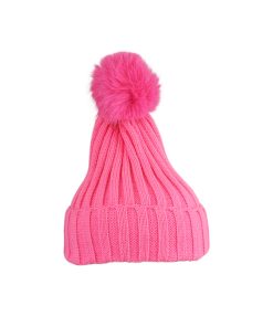 Pink Winter Beanie Hat With Pom Adults