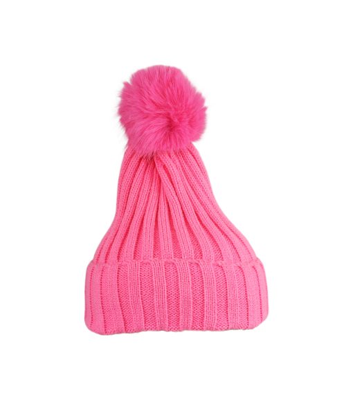 Pink Winter Beanie Hat With Pom Adults
