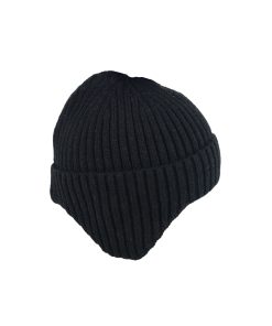 Black Winter Knitted Ear Protection Beanie Hat Kids