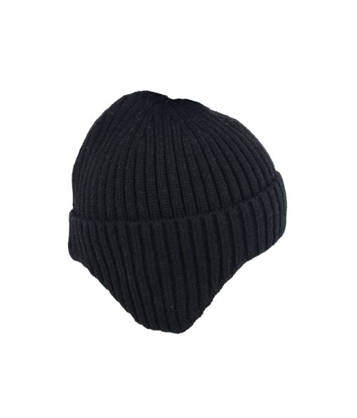 Black Winter Knitted Ear Protection Beanie Hat Kids