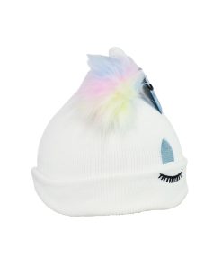 Unicore White Winter 2 Pom Ears Beanie Hat Kids 19x21.5cm