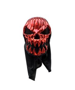 red chrome skull scary face mask with hood