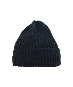 Black Winter Knitted Beanie Hat Adults 28x21cm