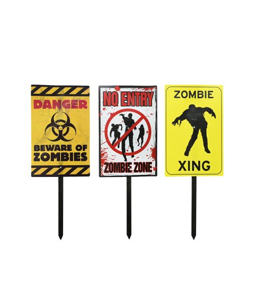 Zombie Warning Sign Stake Assorted 58cm