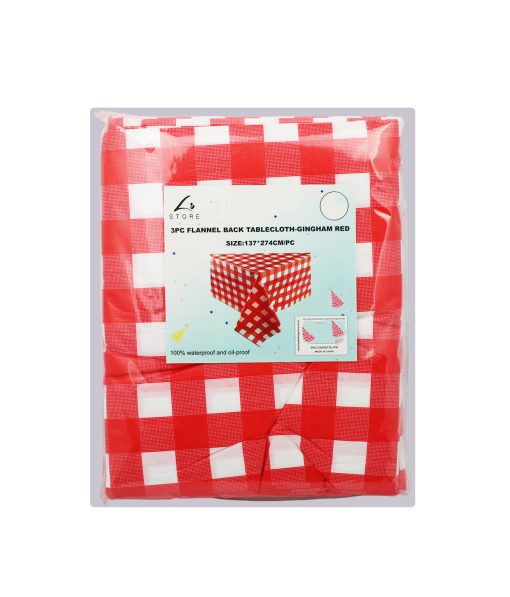 Red Gingham Flannel Back Tablecloth 137x274cm 3PC