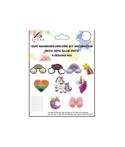 20pc Rainbow&Unicorn DIY Decoration with 30pc Glue Dots