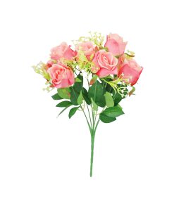 Pink Rose Bush 9 Heads 38cm