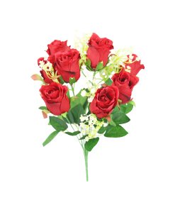 Red Rose Bush 9 Heads 38cm