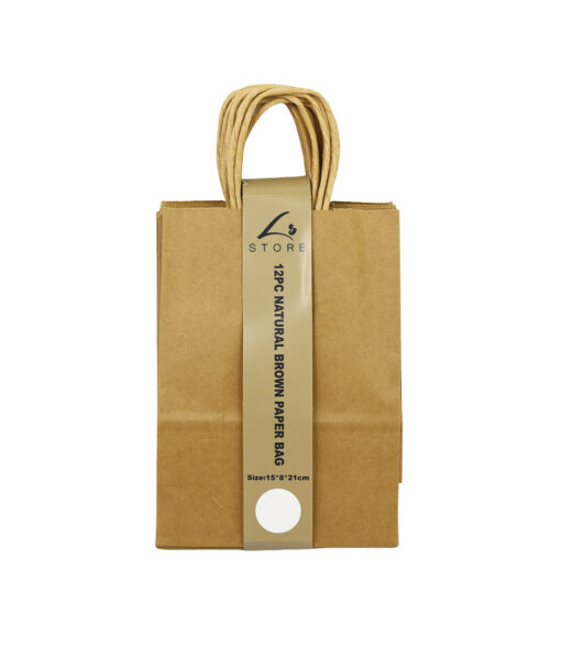 Natural Brown Paper Bag 12pc 15 x 8 x 21cm