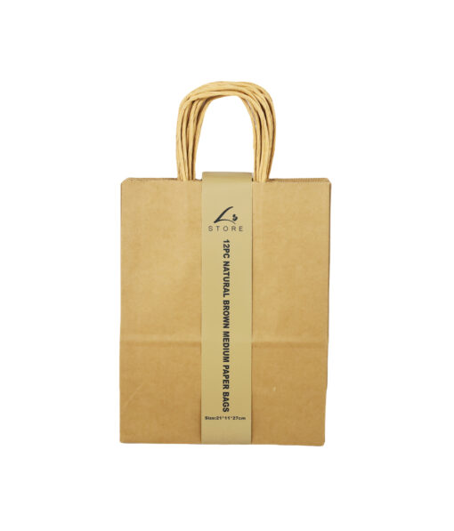 Natural Brown Medium Paper Bag 12pc 21 x 11 x 27cm