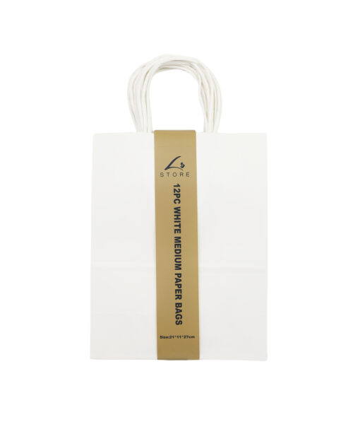 White Medium Paper Bag 12pc 21 x 11 x 27cm