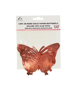 Rose Gold 3D Paper Bufferfly with Glue Stick 12pc