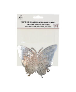 Silver 3D Paper Bufferfly with Glue Stick 12pc