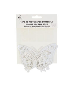 White 3D Paper Bufferfly with Glue Stick 12pc