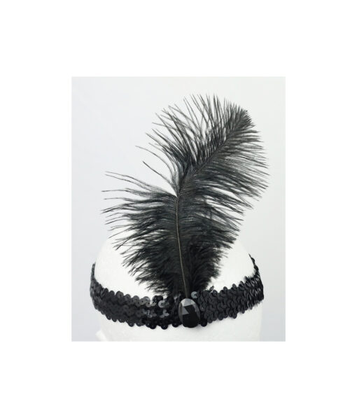 Black Flapper Headband With Feather