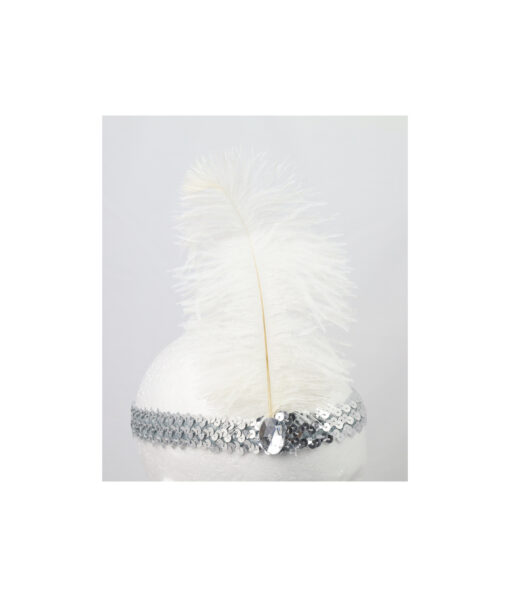 Silver Flapper Headband With Feather