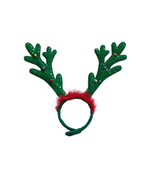 green reindeer antler headband with bells