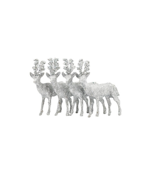 Silver Glitter Reindeer Hanging 4pc