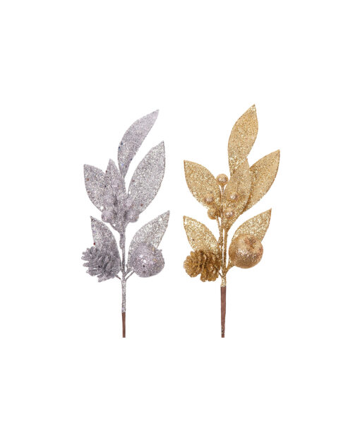 glitter berry & leaf stem assorted